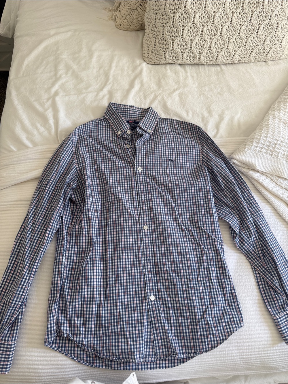 Vineyard Vines Men's Blue and White Check Button-Down Shirt